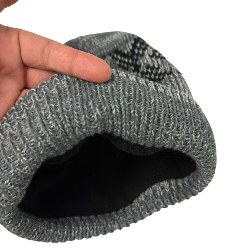 Kids Gray Knit Beanie Fleece Lined Winter Hat